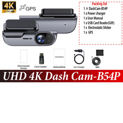 4K Car Dash Camera UHD Recording Car DVR Night Vision Video Recorder Dashcam with GPS Wi-Fi Support 24H Parking Monitoring