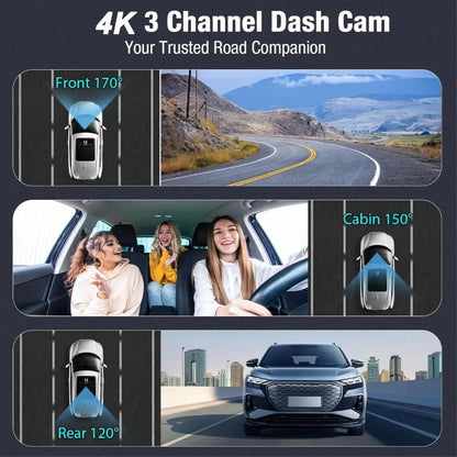 3 Channel Car DVR 4K 3-Lens Front inside Rear GPS Wifi Dash Cam DVR Recorder Video Registrator Car Camera 24H Parking Monitor