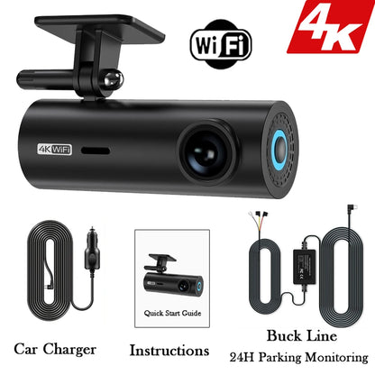 Dash Cam Auto 4K Wifi Front Camera Mini Car DVR Video Recorders Night Vision 24H Parking Monitor Surveillance Recording Camera