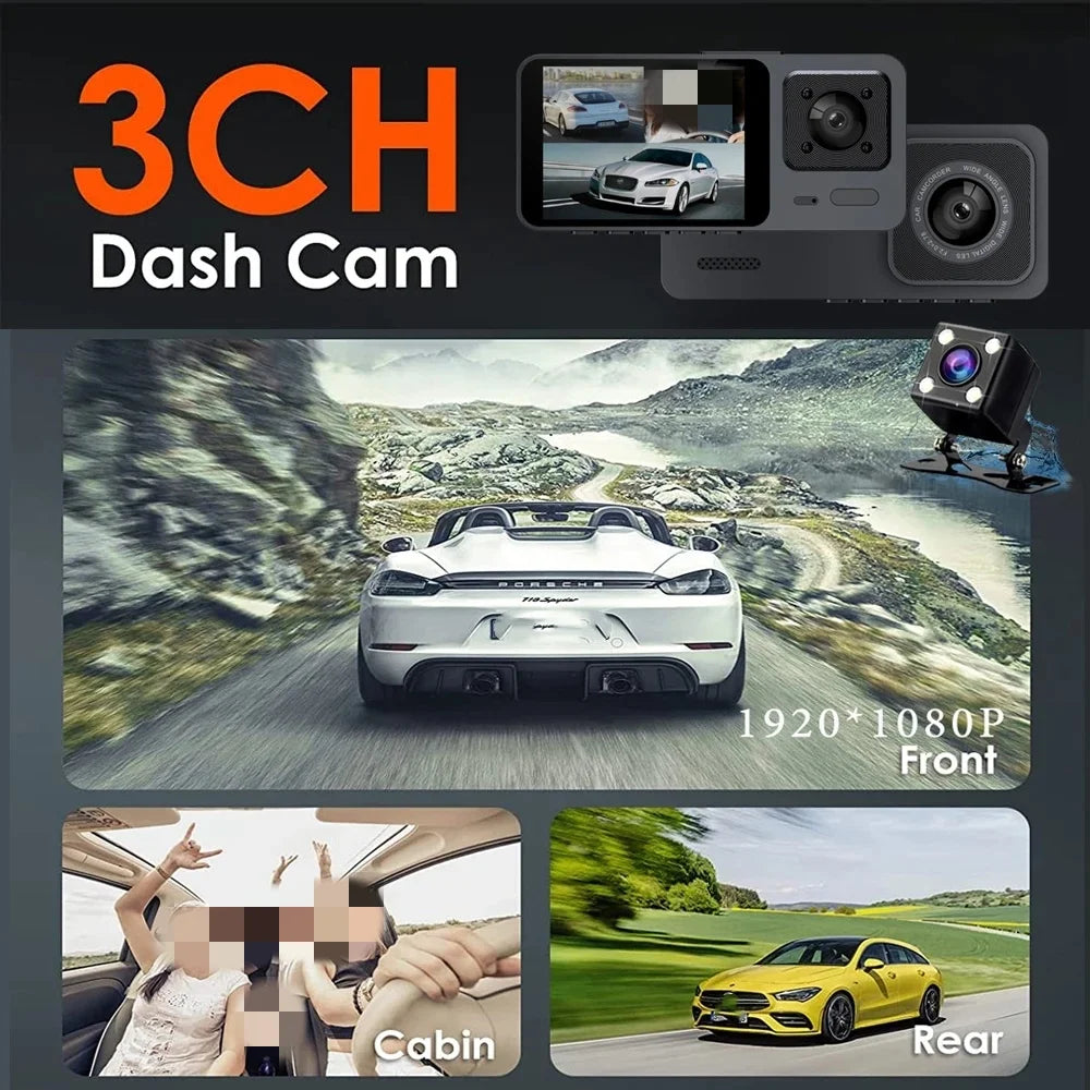 Wifi 3 Channel Car DVR HD 1080P 3-Lens inside Vehicle Dash Camthree Way Camera Dvrs Recorder Video Registrator Dashcam Camcorder