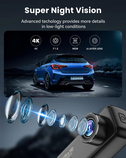 4K Dash Cam WIFI GPS Mini CAR DVR Front and Rear Dual Lens Video Recorder Black Box Night Vision 24H Parking Monitor
