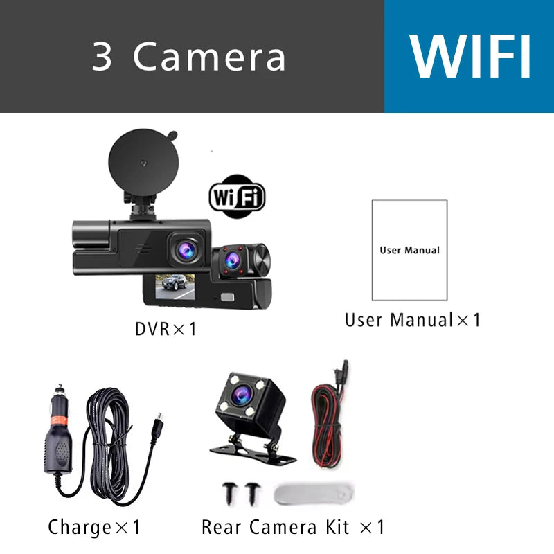 3 Cameras Car DVR Wifi 1920P inside Vehicle Dash Cam Three Way Camera Dvrs Recorder Video Registrator Mini Dashcam Camcorder