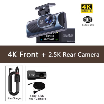 UHD 4K+2.5K Car DVR Front and Back Dash Cam Camera 5G WIFI GPS Dashcam Mini Black Box with 24H Parking Monitor Night Vision
