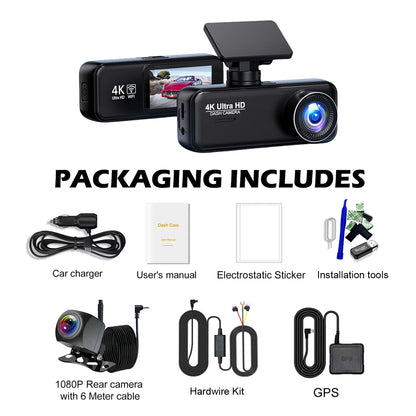 4K Dash Cam WIFI GPS Mini CAR DVR Front and Rear Dual Lens Video Recorder Black Box Night Vision 24H Parking Monitor