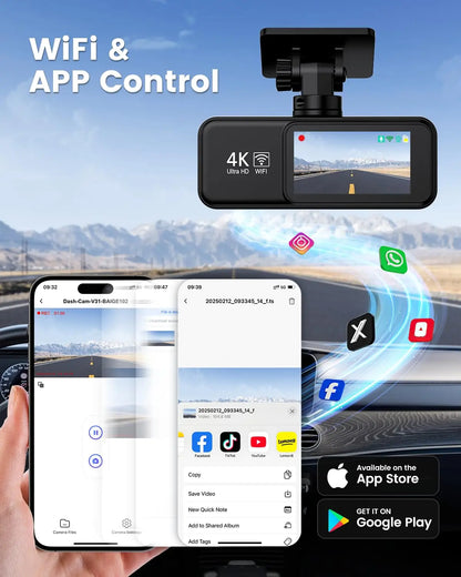 4K Dash Cam WIFI GPS Mini CAR DVR Front and Rear Dual Lens Video Recorder Black Box Night Vision 24H Parking Monitor