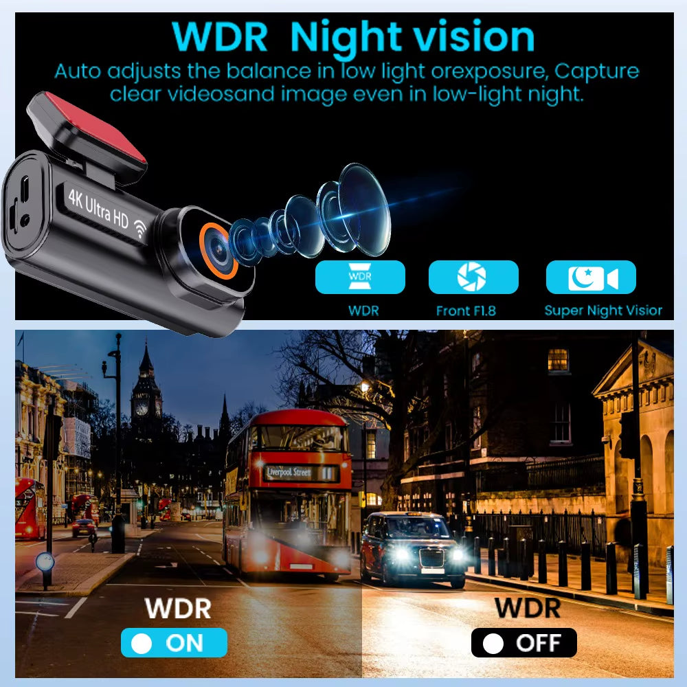 Ultra HD 4K Car Front Dash Cam Mini WIFI DVR Black Box Room with 24H Parking Monitor Night Vision,Gps/Rear View Camera Optional
