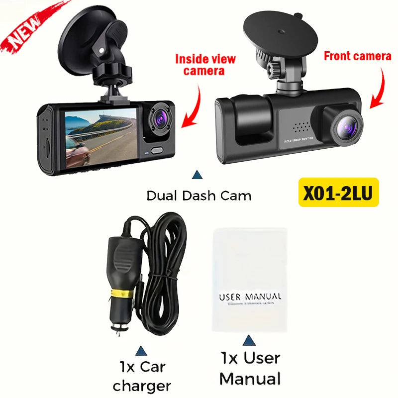 Triple Lens Wifi Dashcam 2/3 Channel Car Camera 1080P HD Video Recorder, Night Vision Car DVR with Wide Angle for Front and Rea