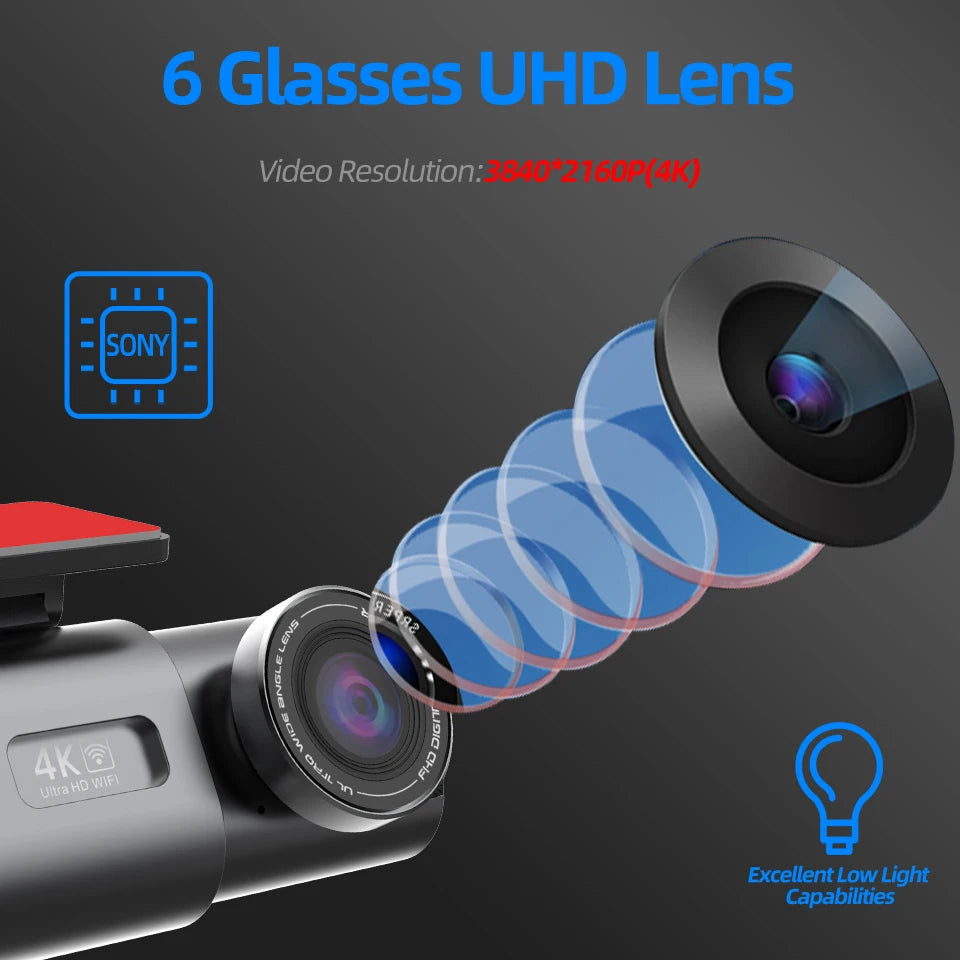 Dash Cam 4K GPS WIFI APP 24H Night Vision Mini Optional Rear Lens Dashcam Car DVR Video Recorder Camera for Car Black Box