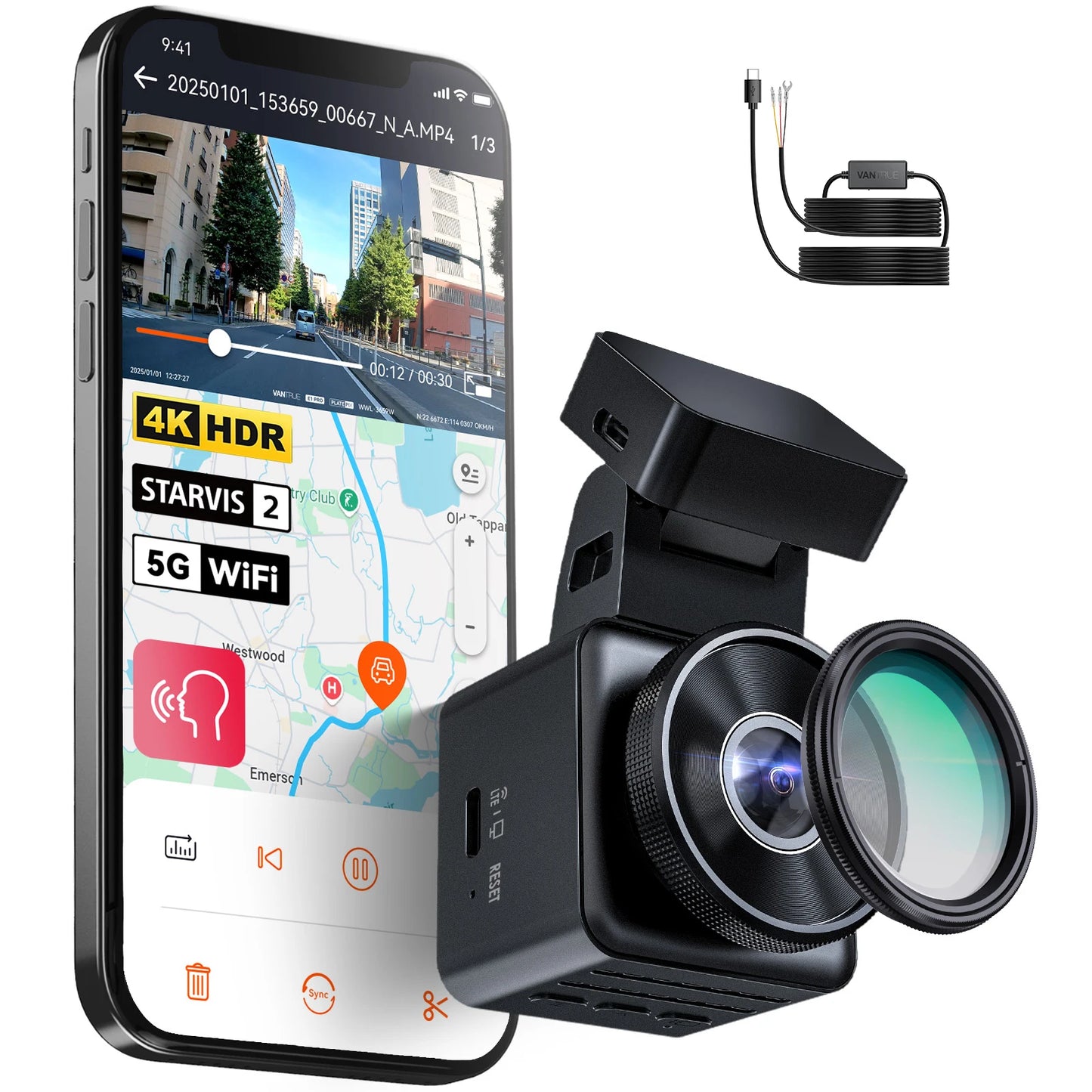 Element1 Pro 4Kmini Dashcam Front STARVIS 2 Platepix™ HDR Night Vision Built-In 5G Wifi GPS Car Dash Cam Support 1TB Ma