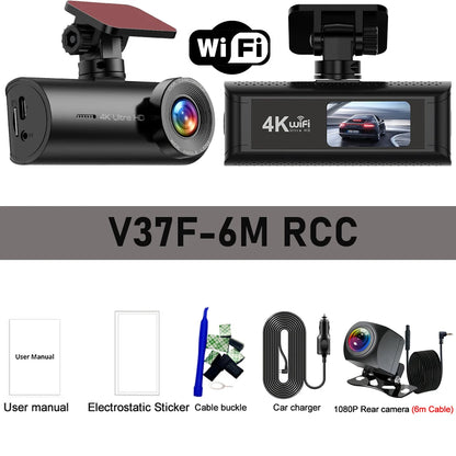 4K+1080P Dash Cam with Wifi, 170° Wide Angle, Night Vision, Loop Recording, Parking Monitor, Vehicle Camera with App Control