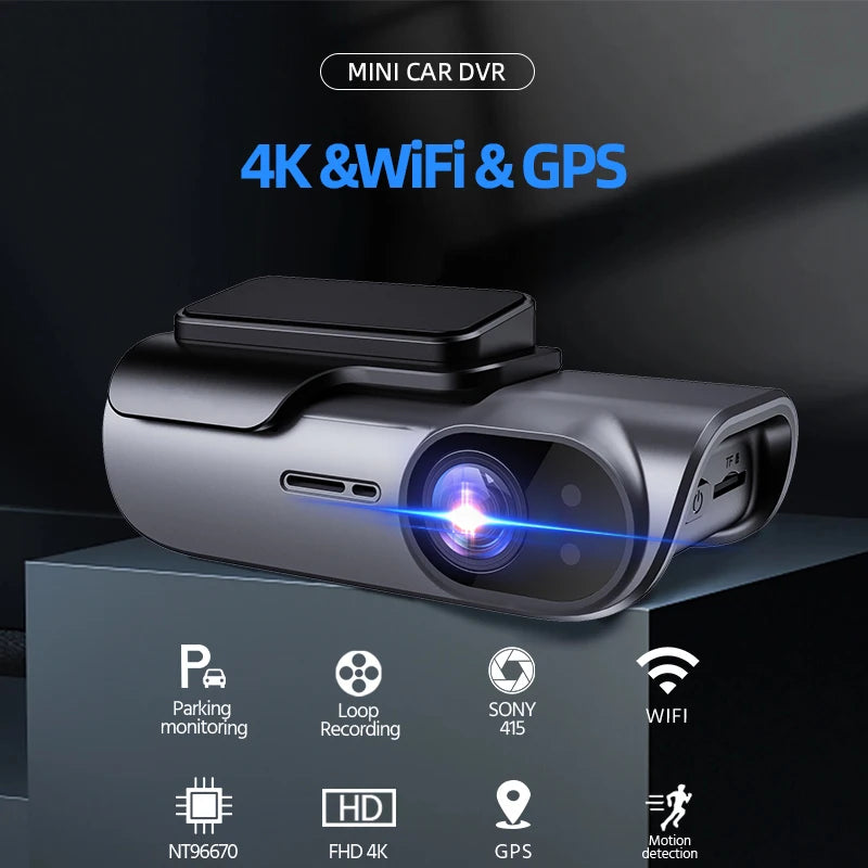 4K Car Dash Camera UHD Recording Car DVR Night Vision Video Recorder Dashcam with GPS Wi-Fi Support 24H Parking Monitoring
