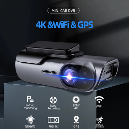 4K Car Dash Camera UHD Recording Car DVR Night Vision Video Recorder Dashcam with GPS Wi-Fi Support 24H Parking Monitoring