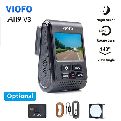 A119 V3 2K Car DVR Super Night Vision Quad HD Dash Cameras Parking Mode G-Sensor Rota Lens 2560 * 1600P Optional GPS CPL