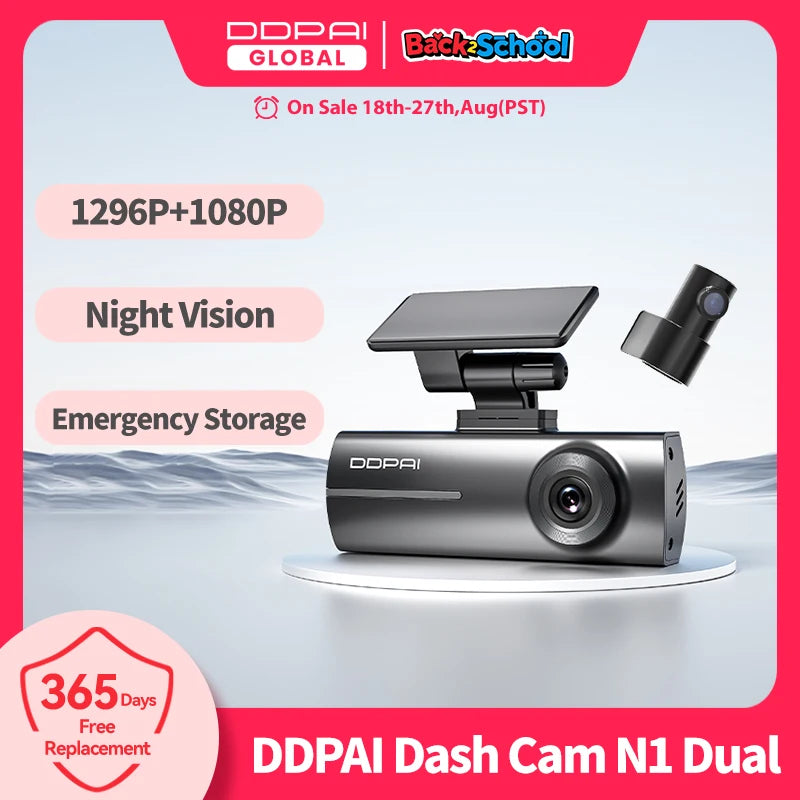 Dash Cam N1 Dual Front & Rear Recording Nightvis 1296P Dash Cam Recorder Car DVR App Control
