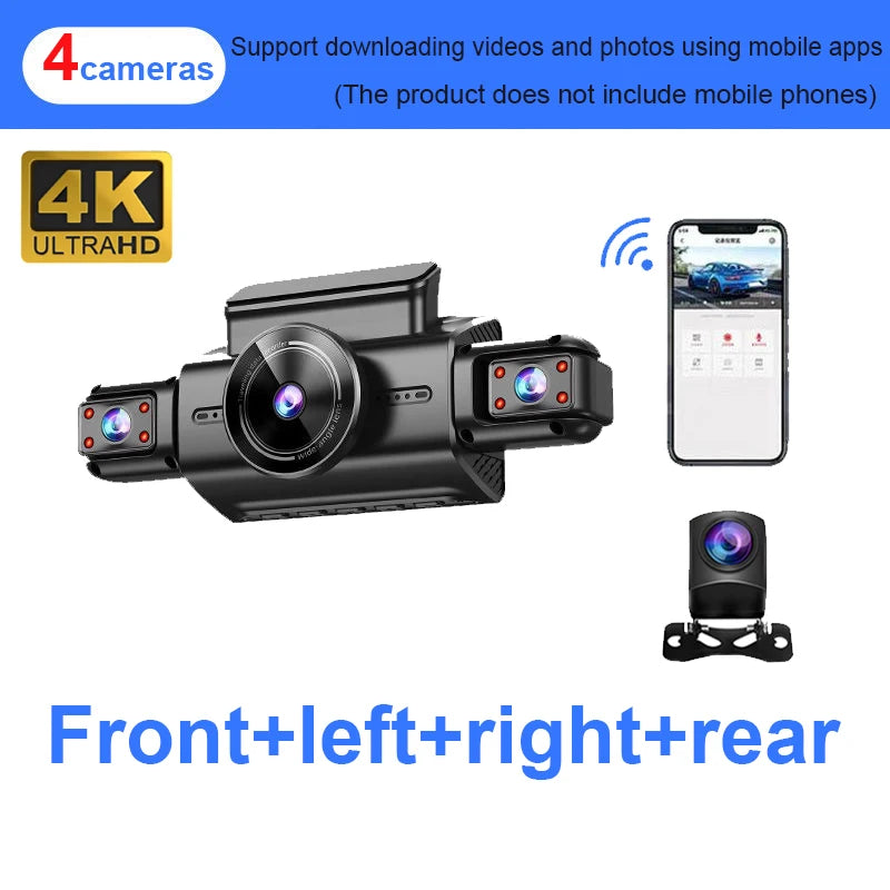 4 Channel Hidden Dash Cam with APP 4K HD Night Vision 24/7 Parking Monitor G-Sensor Loop Recording Motion Detection WDR Blackbox