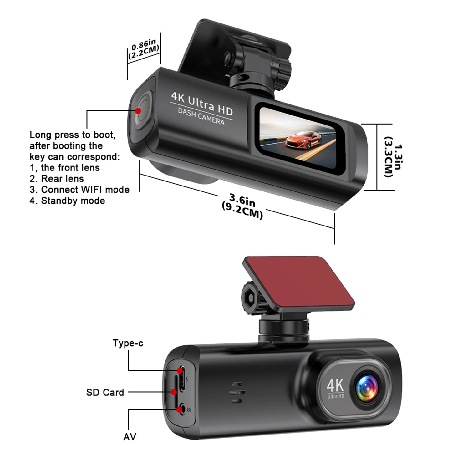 Dash Cam 4K Wifi with Night Vision 1/2 Channel Loop Recording 1.47 IPS Screen Vehicle DVR Video Recorder Support GPS 24H Parking