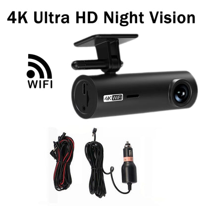 4K Ultra HD Dash Cam with Wifi & App Control, Easy Stick-On Installation, Night Vision, Gravity Sensor, Parking Guide Lines