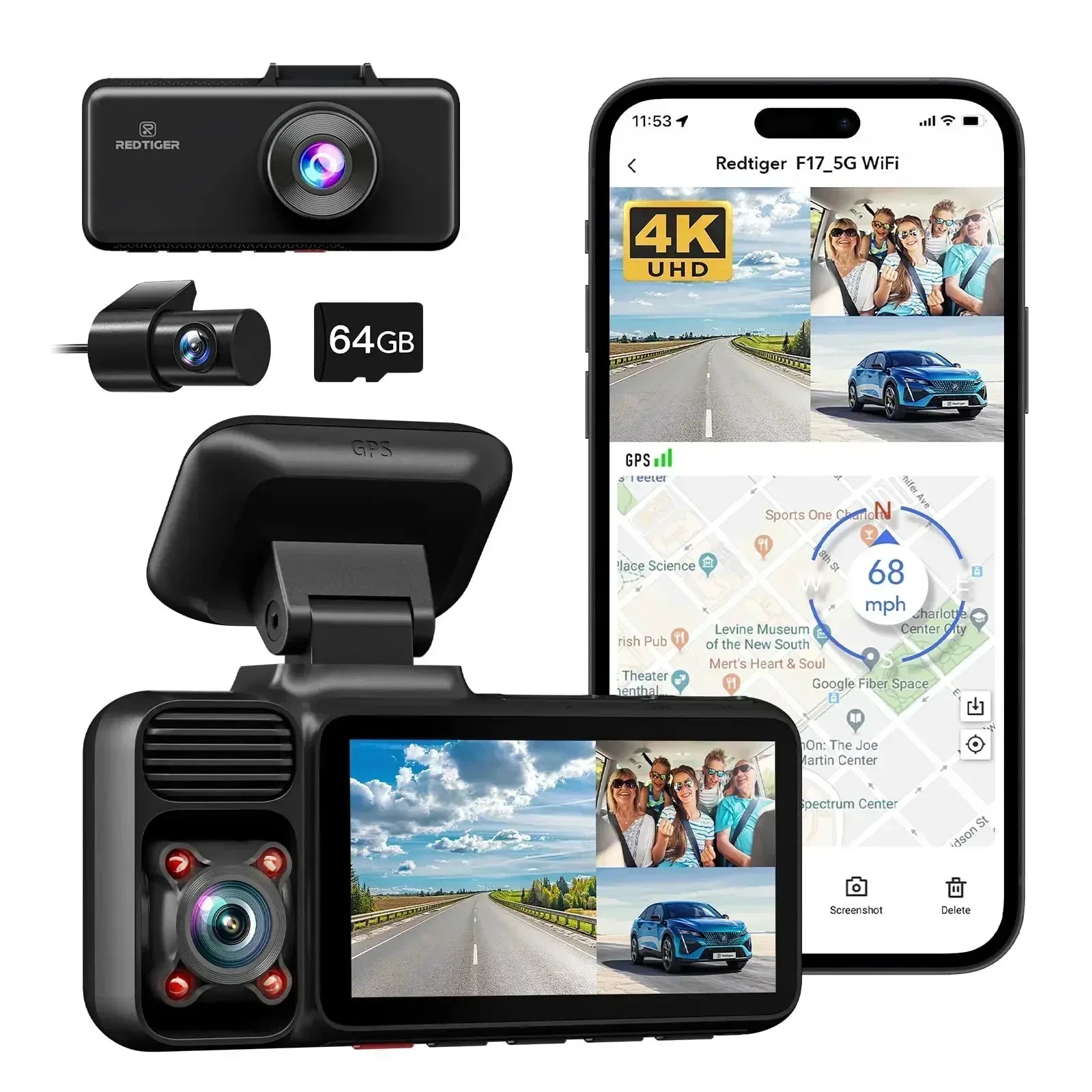 F17 4K 3 Car Cameras 5.8Ghz Wifi Dash Camera for IR Night Vision Car Dvr for Wifi Dash Cameras Built-In Gps WDR