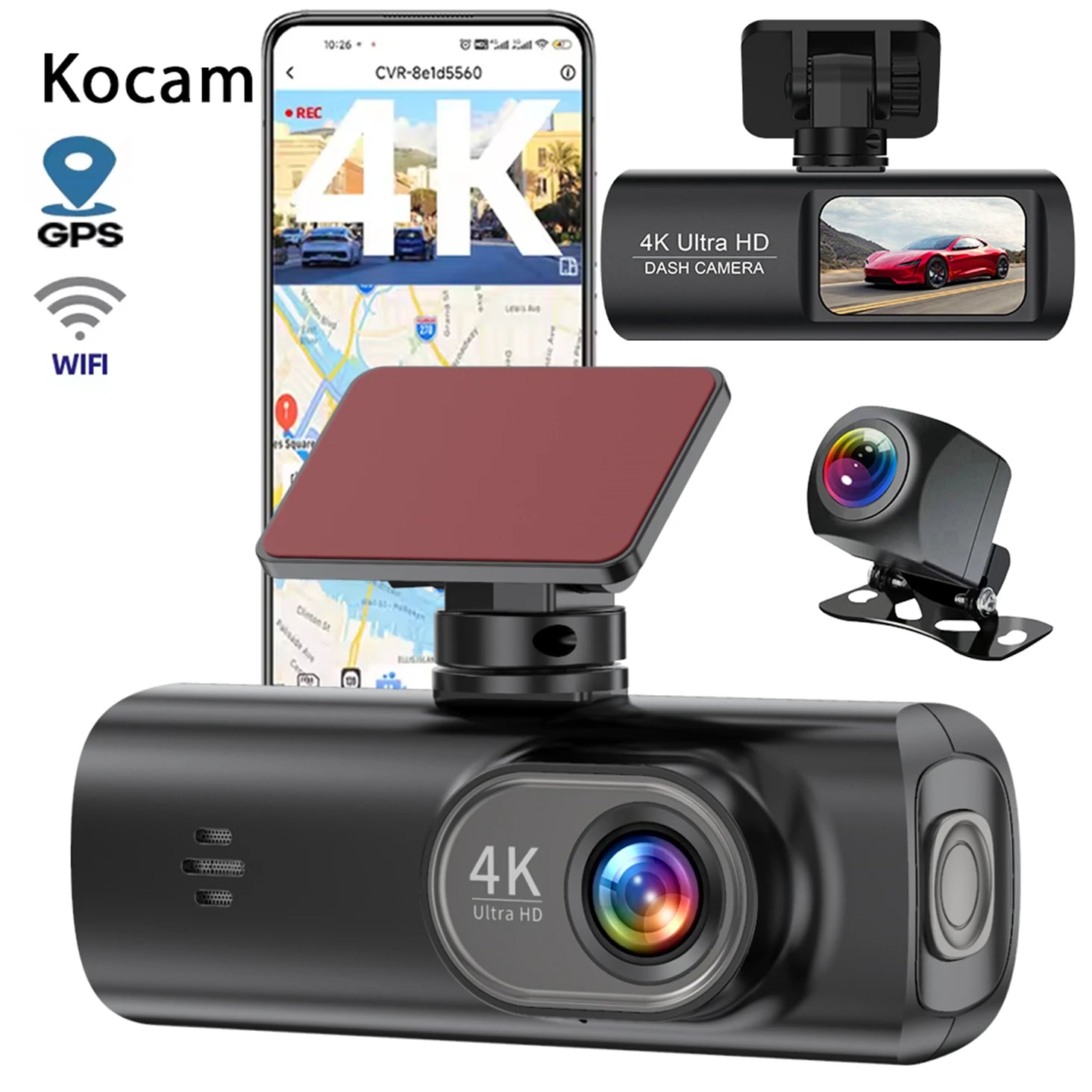Dash Cam 4K Wifi with Night Vision 1/2 Channel Loop Recording 1.47 IPS Screen Vehicle DVR Video Recorder Support GPS 24H Parking