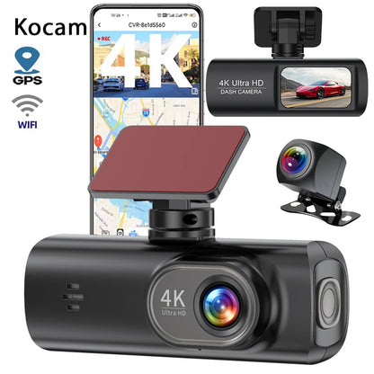 Dash Cam 4K Wifi with Night Vision 1/2 Channel Loop Recording 1.47 IPS Screen Vehicle DVR Video Recorder Support GPS 24H Parking