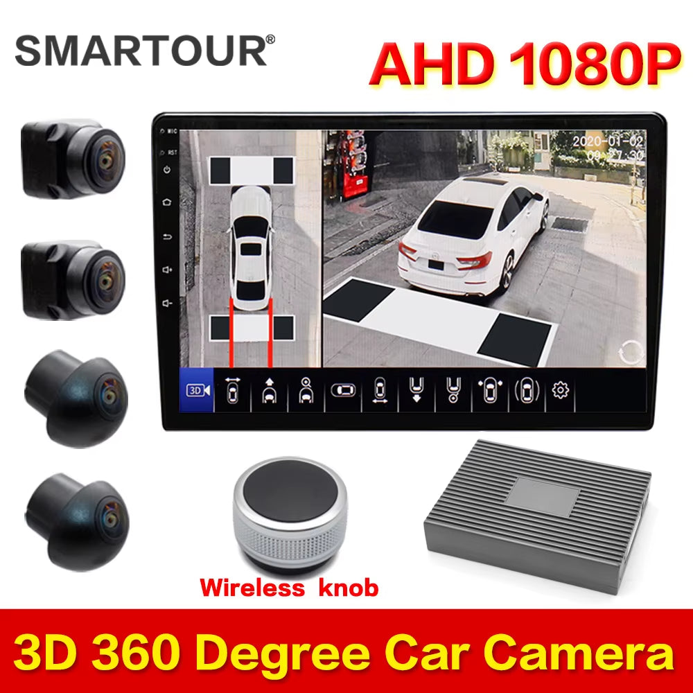 2024 New AHD 1080P 3D 360 Degree HD Bird View System Cameras Car Parking Surround View 4CH Video Recorder DVR Monitor