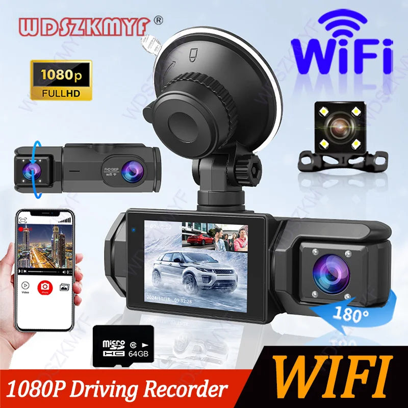 WIFI Dash Cam for Car 2/3 Channel Front Rear Camera 1080P Video Recorder Dashcam Black Box Car DVR Optionalrear View Camera