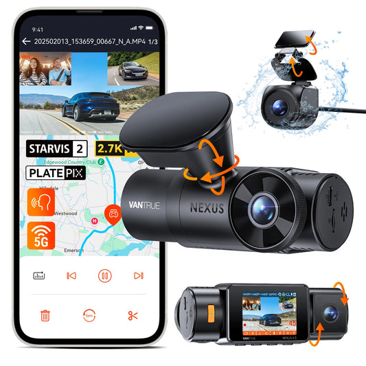 N4S Dashcam 3 Channel Wifi STARVIS 2 2.7K+1440P+1440 Waterproof Rear Camera HDR IR Night Vision GPS 24H Packing Mode