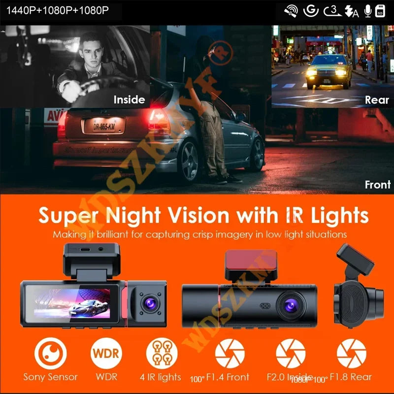 4K WIFI GPS Car Dash Cam Video Recorder 1080P 3 Lens Car DVR 24H Parking Monitor Rear View Cameras Black Box Car Accessories