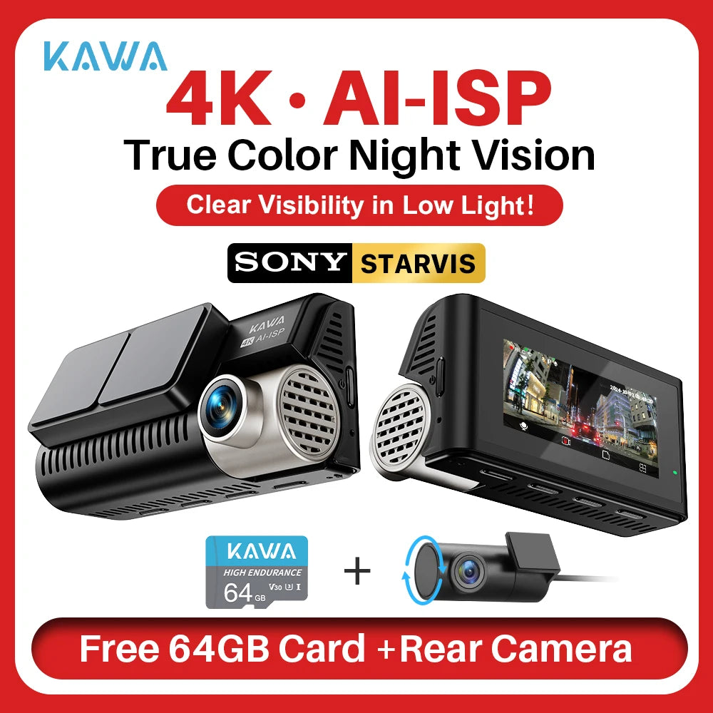 D11 Front and Rear Dash Cam 4K Wifi Car DVR GPS Video Recorder AI-ISP Color Night Vision, Sony Starvis AUTO Dual Dashcam