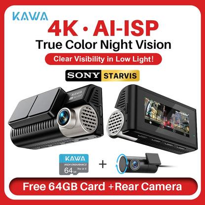 D11 Front and Rear Dash Cam 4K Wifi Car DVR GPS Video Recorder AI-ISP Color Night Vision, Sony Starvis AUTO Dual Dashcam