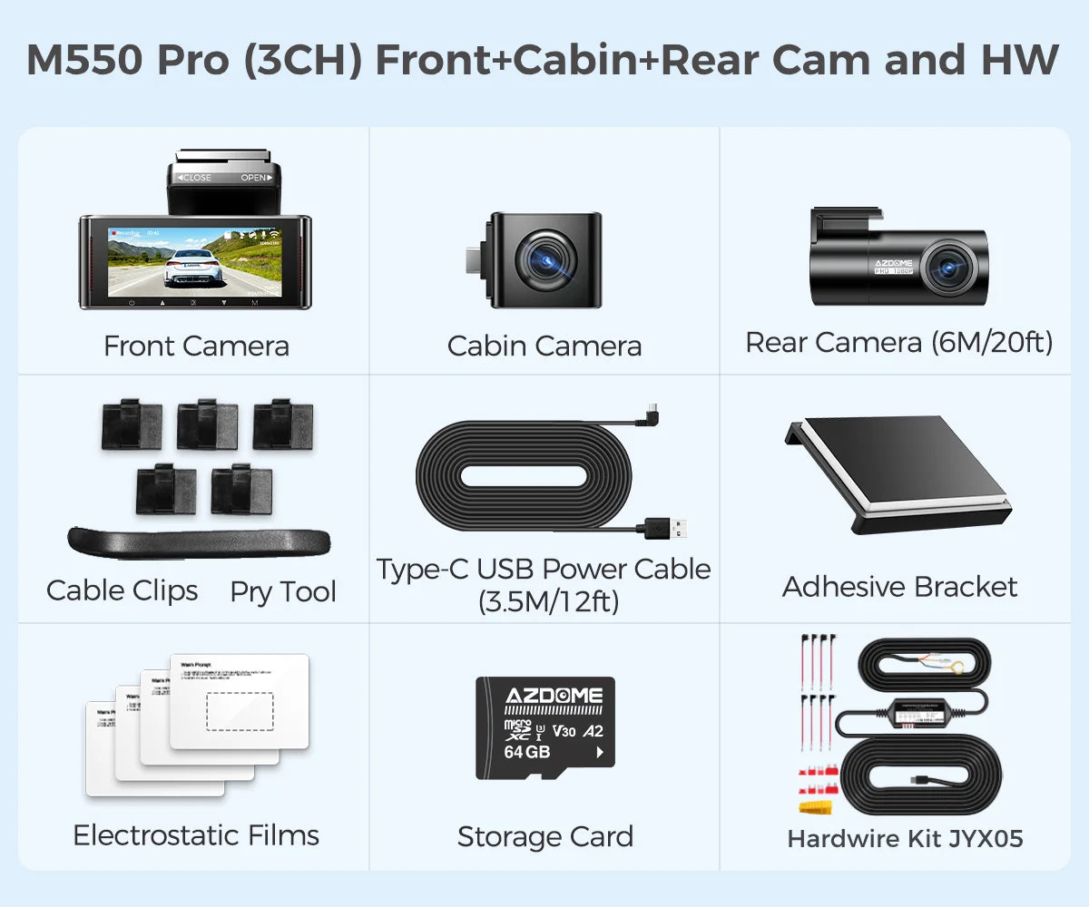 Upgrade  M550 Pro Dash Cam 4K 5.8Ghz Wi-Fi Support Interior and Rear Cam Car DVR 6 IR Night Vision Parking Monitor Dashcam