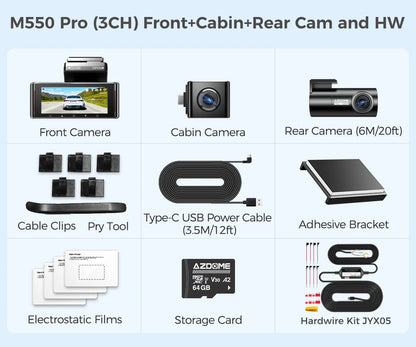Upgrade  M550 Pro Dash Cam 4K 5.8Ghz Wi-Fi Support Interior and Rear Cam Car DVR 6 IR Night Vision Parking Monitor Dashcam