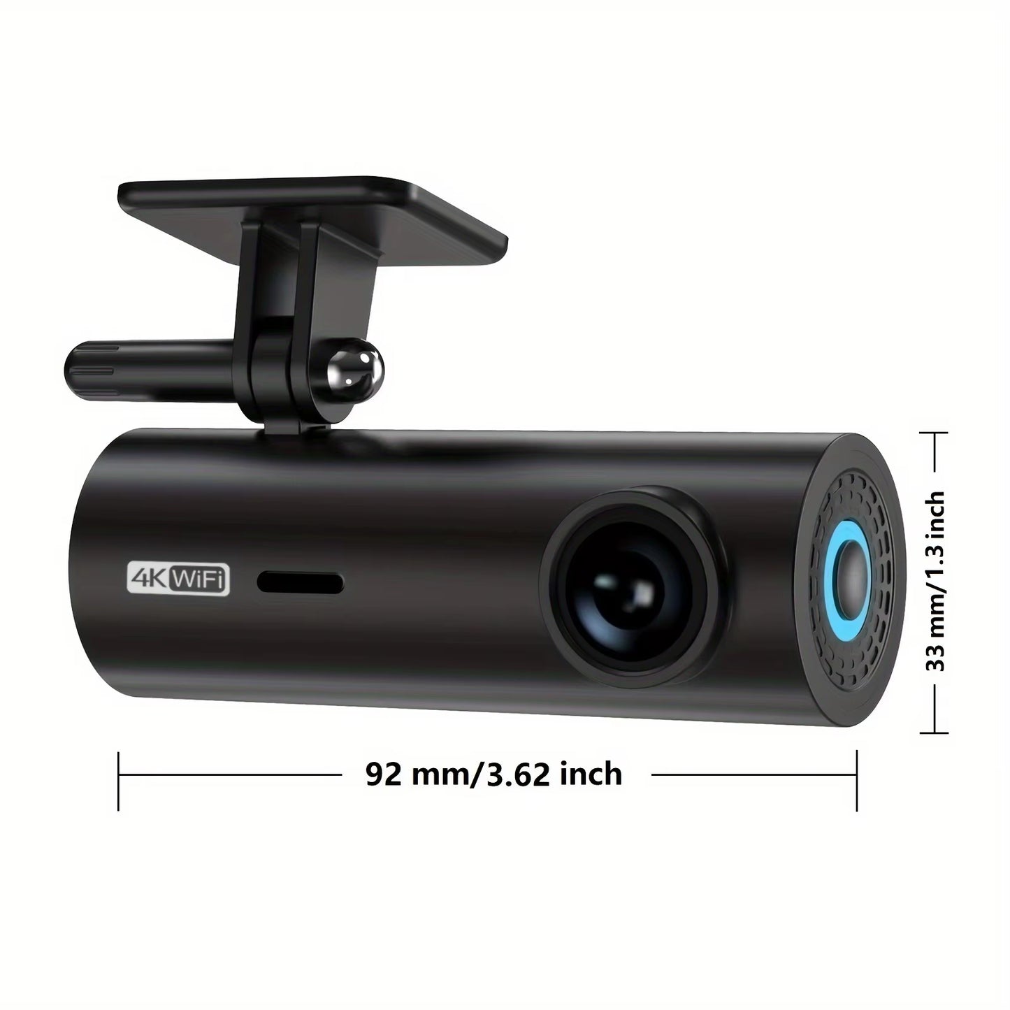 4K Ultra HD Dash Cam with Wifi & App Control, Easy Stick-On Installation, Night Vision, Gravity Sensor, Parking Guide Lines
