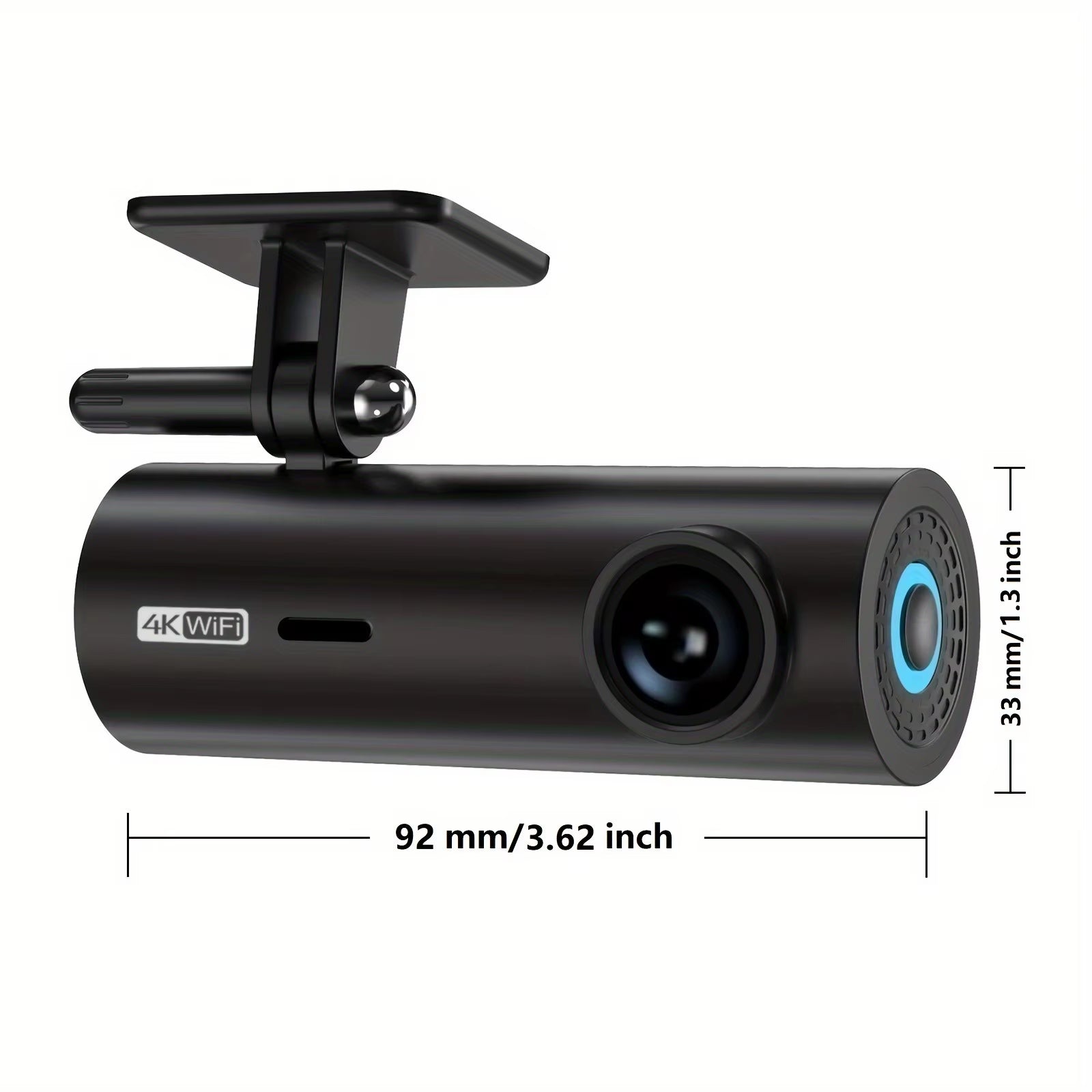 4K Ultra HD Dash Cam with Wifi & App Control, Easy Stick-On Installation, Night Vision, Gravity Sensor, Parking Guide Lines