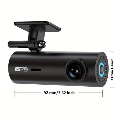 4K Ultra HD Dash Cam with Wifi & App Control, Easy Stick-On Installation, Night Vision, Gravity Sensor, Parking Guide Lines