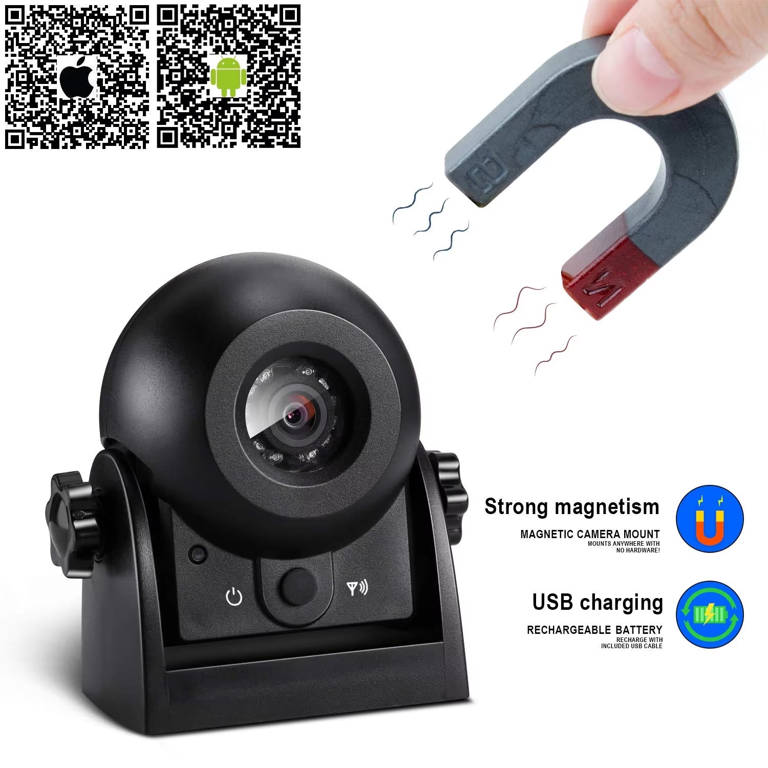 Wireless Backup Dash Cam Wifi Reversing Camera Work with Phone Magnetic Rear View Parking Camera for Cars Trailers Trucks Rvs
