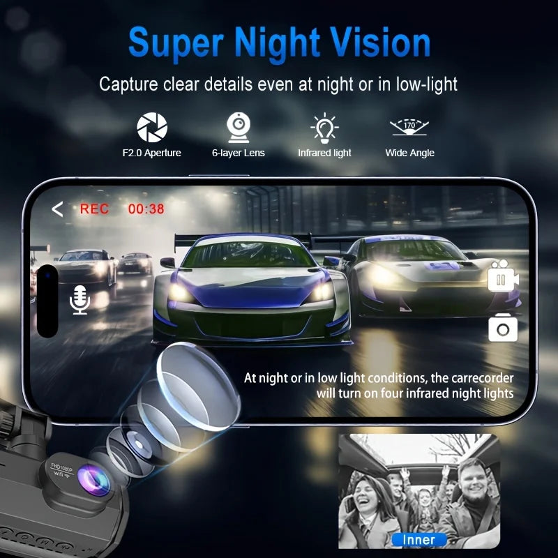 3-Channel Dash Cam WIFI CAR DVR 1080P 3-Lens inside Vehicle Dash Camthree Way Camera Dvrs Recorder Video Registrator Camcorder