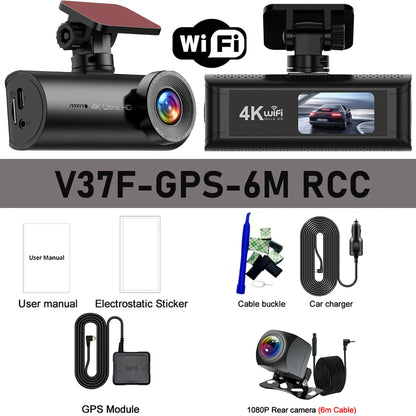 4K+1080P Dash Cam with Wifi, 170° Wide Angle, Night Vision, Loop Recording, Parking Monitor, Vehicle Camera with App Control