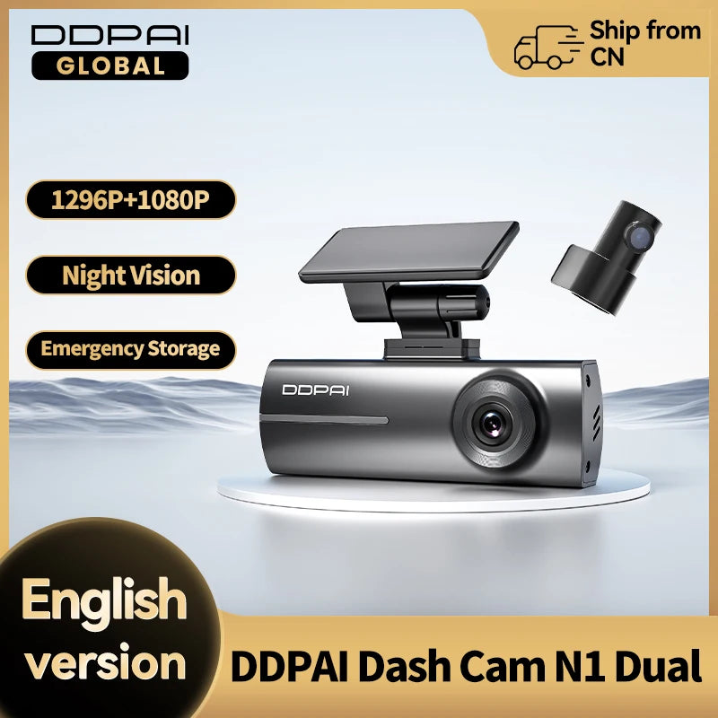 Dash Cam N1 Dual Front & Rear Recording Nightvis 1296P Dash Cam Recorder Car DVR App Control