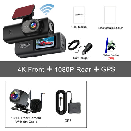 Dash Cam 4K Wifi with Night Vision 1/2 Channel Loop Recording 1.47 IPS Screen Vehicle DVR Video Recorder Support GPS 24H Parking