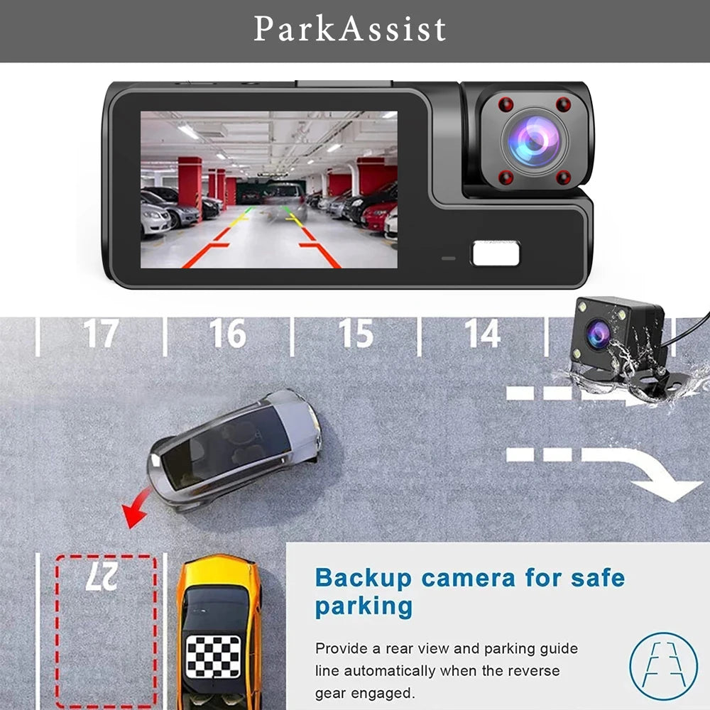 3 Cameras Car DVR Wifi 1920P inside Vehicle Dash Cam Three Way Camera Dvrs Recorder Video Registrator Mini Dashcam Camcorder