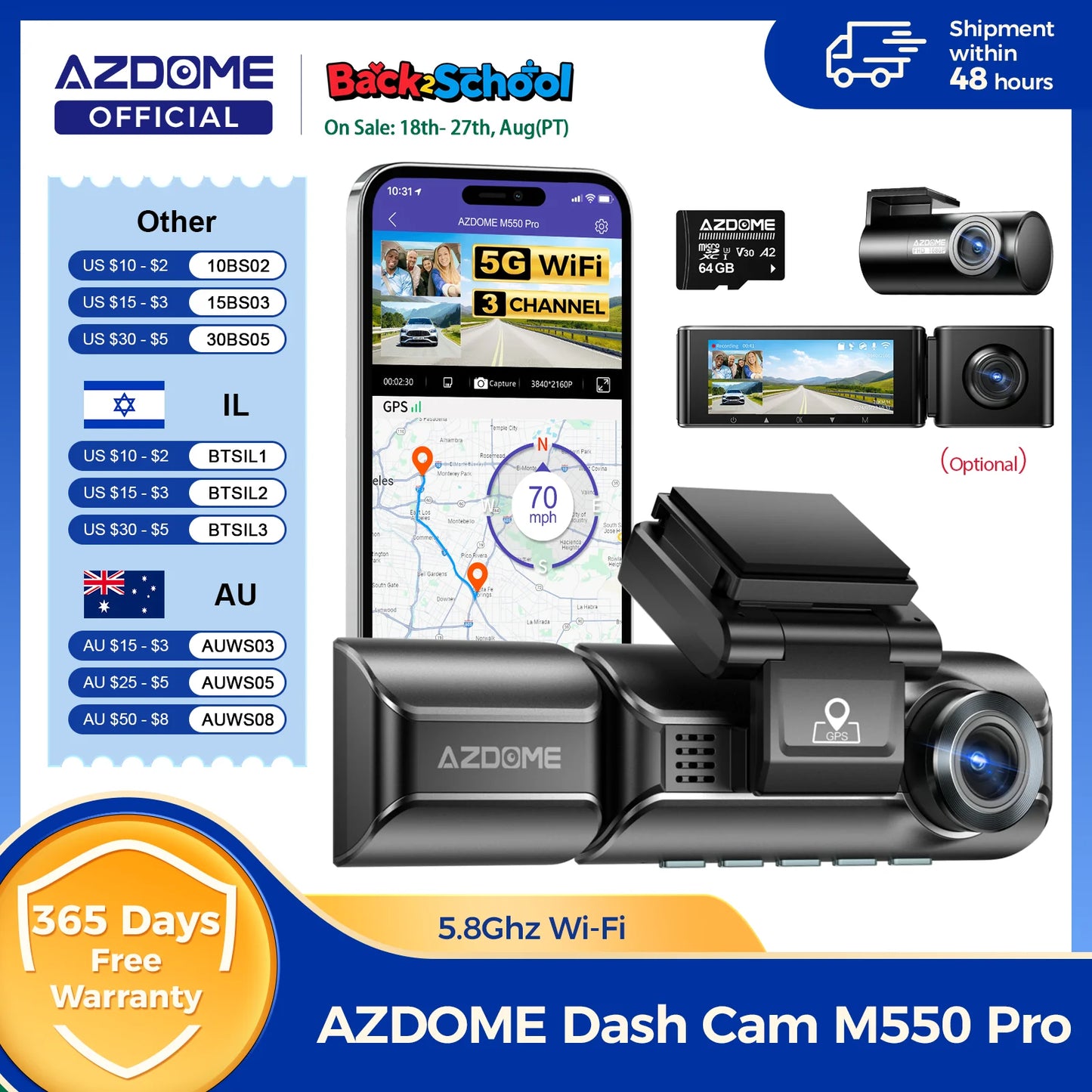 Upgrade  M550 Pro Dash Cam 4K 5.8Ghz Wi-Fi Support Interior and Rear Cam Car DVR 6 IR Night Vision Parking Monitor Dashcam