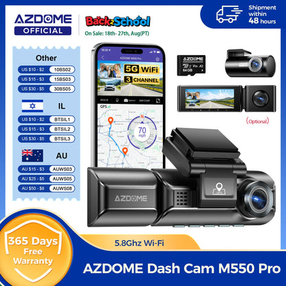 Upgrade  M550 Pro Dash Cam 4K 5.8Ghz Wi-Fi Support Interior and Rear Cam Car DVR 6 IR Night Vision Parking Monitor Dashcam