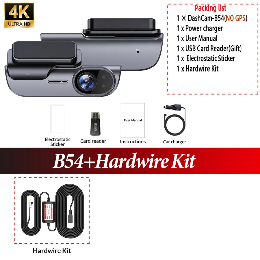 4K Car Dash Camera UHD Recording Car DVR Night Vision Video Recorder Dashcam with GPS Wi-Fi Support 24H Parking Monitoring