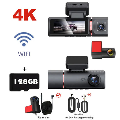 3 Channel Car DVR UHD 4K 3-Lens inside Vehicle Dash Cam Three Way Camera Dvrs Recorder Video Registrator GPS Dashcam Camcorder