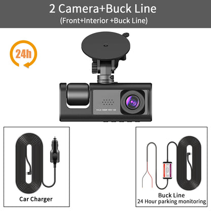 3 Channel Car DVR HD 1080P 3-Lens inside Vehicle Dash Camthree Way Camera Dvrs Recorder Video Registrator Dashcam Camcorder