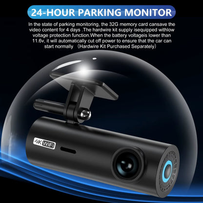 4K Ultra HD Dash Cam with Wifi & App Control, Easy Stick-On Installation, Night Vision, Gravity Sensor, Parking Guide Lines