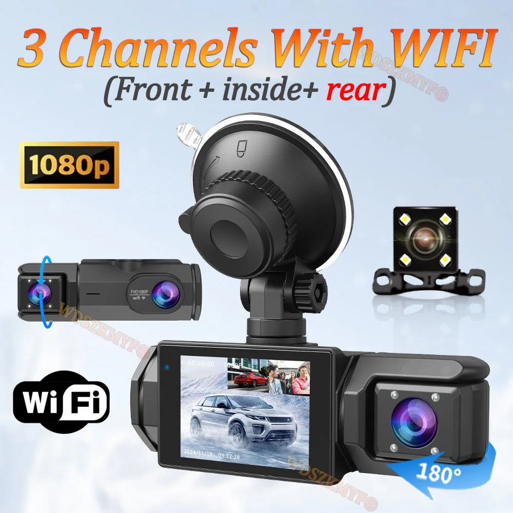 WIFI Dash Cam for Car 2/3 Channel Front Rear Camera 1080P Video Recorder Dashcam Black Box Car DVR Optionalrear View Camera