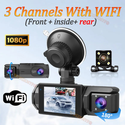 WIFI Dash Cam for Car 2/3 Channel Front Rear Camera 1080P Video Recorder Dashcam Black Box Car DVR Optionalrear View Camera