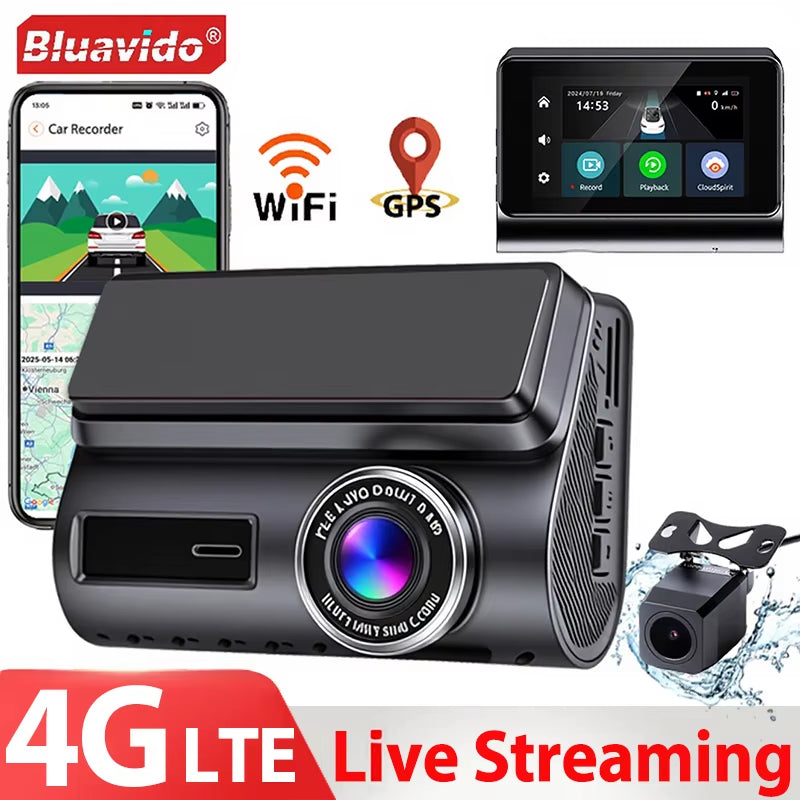 4G LTE Dash Cam GPS Wifi 2K Front and Rear 720P Live Streaming Video Remote Monitoring 24H Parking Monitor Night Vision Car DVR